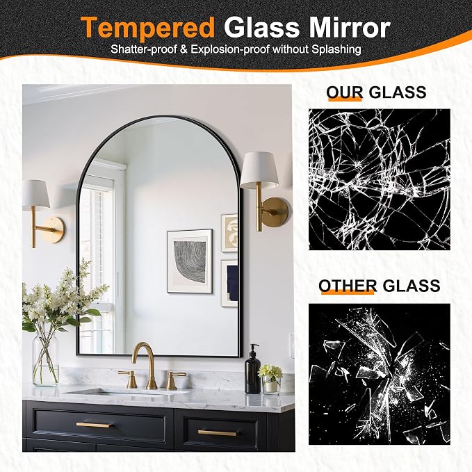 Arched Bathroom Mirror, Gold, 28"x40" | Wall Mounted, Vanity Mirror, For Bedroom, Living Room and Entryway