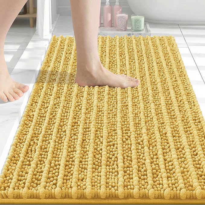 Arotive Bathroom Rugs Mat 30x20, Soft Absorbent Chenille Shaggy Bath Mat | Yellow, Machine Wash Dry, Bath Rugs for Bathroom Floor, Tub and Shower, Home Decor Accessories