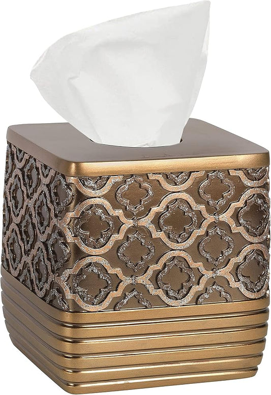 Resin Tissue Box Cover for Modern Home Decor - Minimalist Square Tissue Box Holder for Guest Room, Bedroom, Bathroom, Tabletop & Office - Durable and Aesthetic Tissue Holder, Spindle