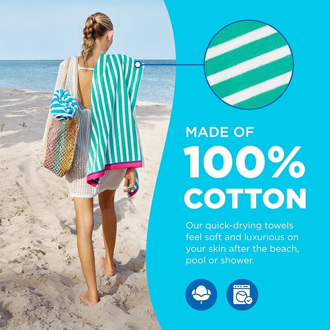 Kaufman - Colorful Racing Striped Beach & Pool Towel - Extra Large Beach Towel - Soft & Absorbent 100% Cotton Towels - Assorted Colors - 32" x 62" - 12 Pack