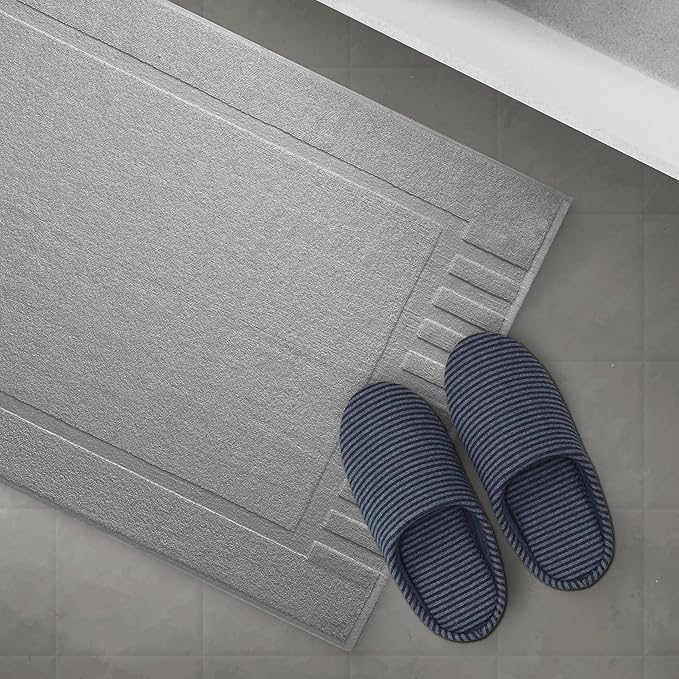 White Classic Luxury Bath Mat Floor Towel Set - Absorbent Cotton Hotel Spa Shower/Bathtub Mats [Not a Bathroom Rug] 22"x34" | 2 Pack | Light Grey