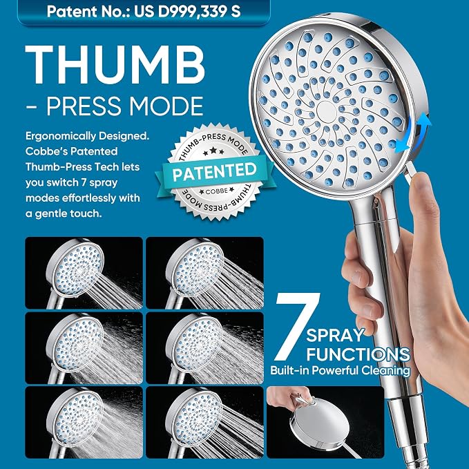 Cobbe Filtered Shower Head with Handheld, Water Softener for Hard Water | Upgraded High Pressure 7 Spray Mode Shower Head with Filters - Remove Chlorine - Reduces Dry Itchy Skin, Chrome