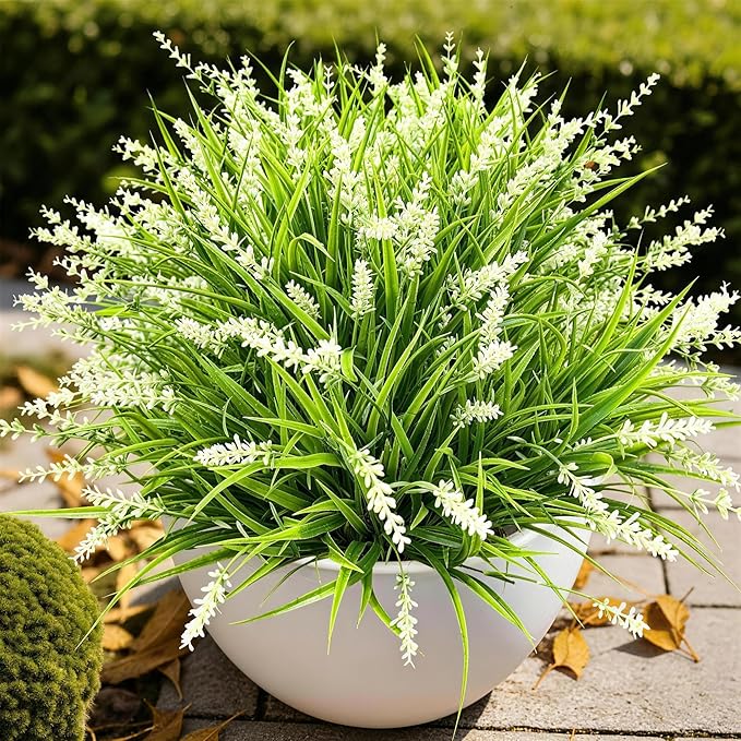 Gipsot 15 Bundles Artificial Faux Plants Flowers UV Resistant No-Fade, Adjustable Height Fake Greenery Indoor & Outdoor Decor for Window Garden Porch Patio Pathway Hanging Planter Front Yard, White