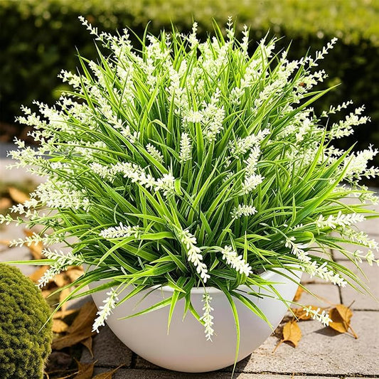 Gipsot 15 Bundles Artificial Faux Plants Flowers UV Resistant No-Fade, Adjustable Height Fake Greenery Indoor & Outdoor Decor for Window Garden Porch Patio Pathway Hanging Planter Front Yard, White
