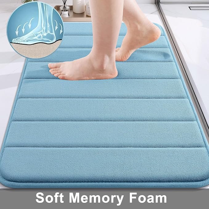Buganda Memory Foam Bath Mat 40 x 32, Ultra Soft Absorbent Bathroom Rugs | Blue, Machine Washable Quick Dry Bath Mats for Bathroom Floor, Shower and Tub, Home Decor Accessories