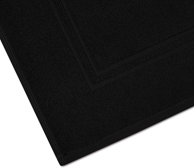 2 Piece Bath Mats 20 x 32 Inches, Black | 100% Cotton Terry Bath Mats, Super Absorbent, Hotel Quality Premium Floor Towels, Luxurious, Soft & Quick Dry