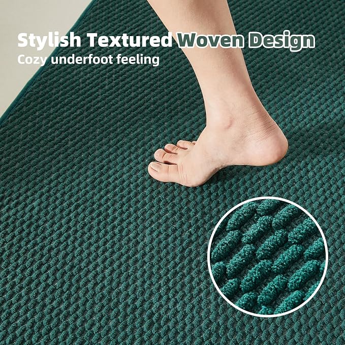 TYUU Bathroom Rugs Non Slip Washable, Super Absorbent Thin Bath Mat Small Quick Dry Low Pile Bathroom Rug, Dark Green 16"x24"
