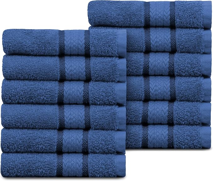 COTTON CRAFT Ultra Soft Washcloths - 12 Pack 100% Ringspun Cotton Facecloth | Large 12x12 inch Blue Wash Cloths - Plush 580 GSM Absorbent Quick Dry Everyday Luxurious Wash Towels for Baby Spa Gym Travel