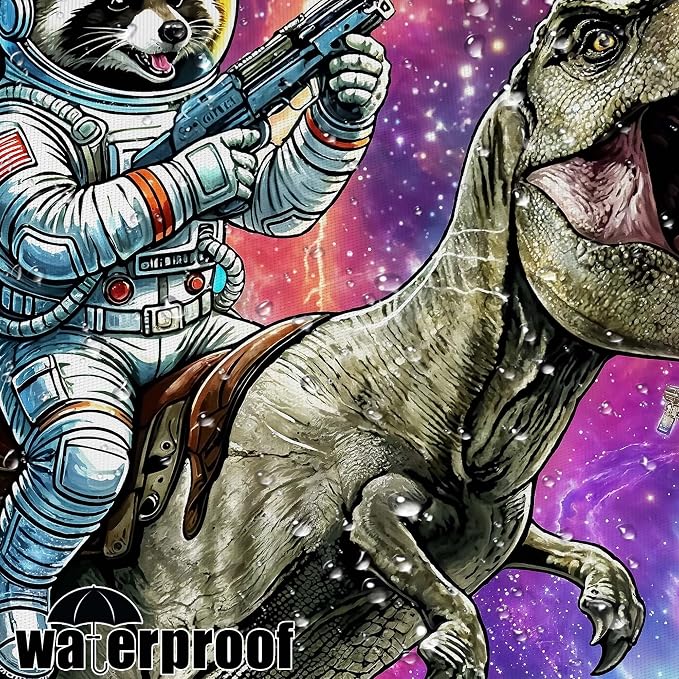 Accnicc Space Raccoon Dinosaur Shower Curtain for Bathroom 72 X 72 Inch | Funny Cool Animal Dino Shower Curtains, Fantasy Galaxy Kids Bathroom Curtain Decor, Water-Resistant Washable Polyester Fabric