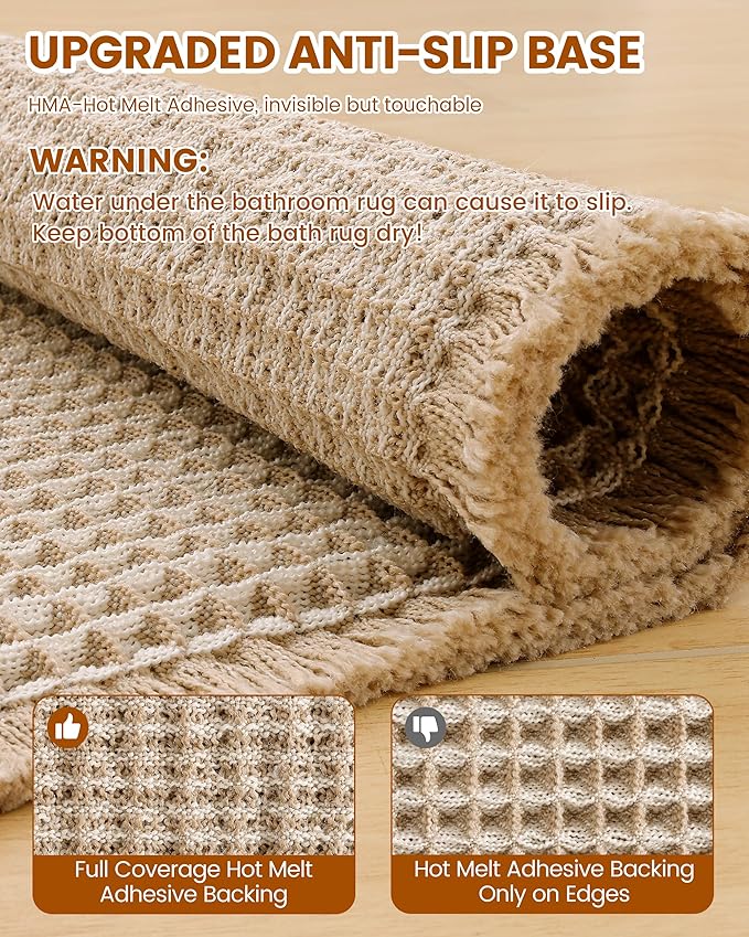 Smiry Waffle Bath Mat 47X20, Soft Absorbent Bathroom Rugs, Brown & Cream | Non Slip Machine Washable Quick Dry Bath Rugs for Bathroom Floor, Tub, Shower, Home Decor Accessories