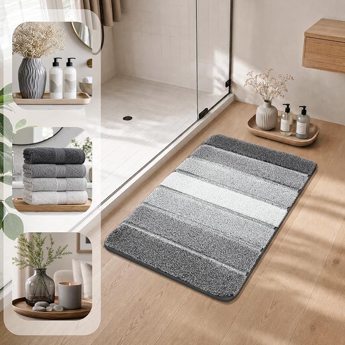 COSY HOMEER Bathroom Rugs 36x24,Ultra Soft Absorbent Bath Mat,Grey | Non-Slip TPR Backing Stays in Place, Machine Washable Bath Rugs Shaggy Rug for Bathroom Floor