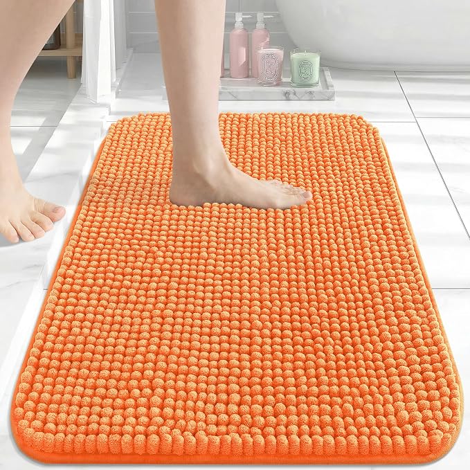 Arotive Chenille Bathroom Rugs 24x16, Soft Absorbent Bath Mat, Coral | Rubber Backing, Machine Washable Dry Bath Mats for Bathroom Floor, Tub and Shower, Home Decor Accessories