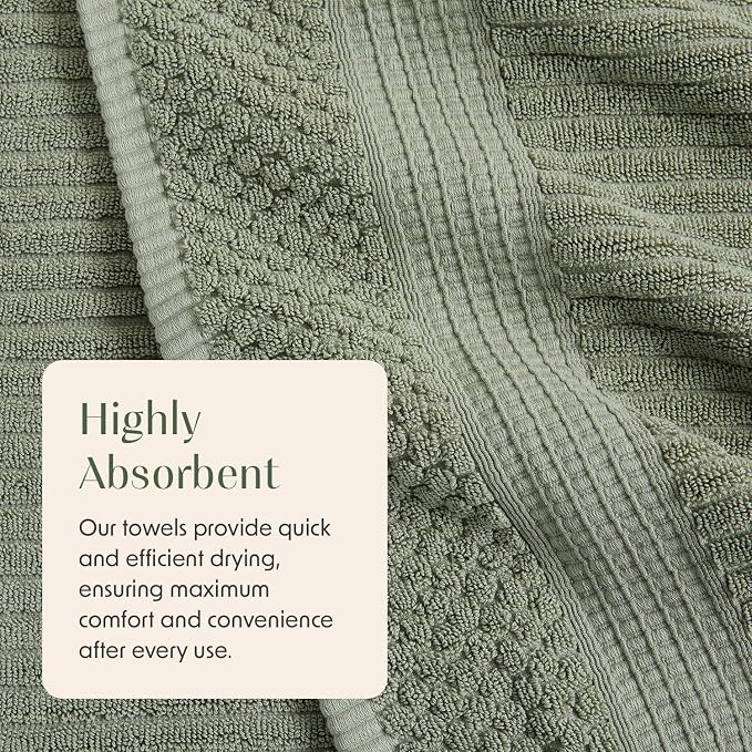 100% Cotton Bath Towel Set | 4-Pack | Textured | Green | Absorbent & Quick-Dry Bathroom Towels | Textured and Durable Cotton Towels for Bathroom | OEKO-TEX | Krista Collection