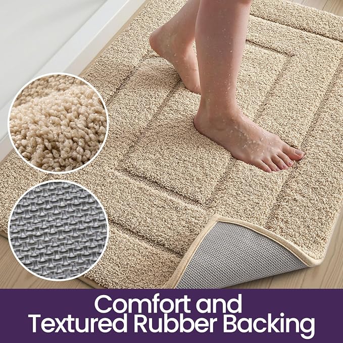 DEXI Bathroom Runner Rugs 72x24, Non-Slip and Absorbent Bath Mat, Beige | Machine Washable, Soft Plush Microfiber Bathmat with Rubber Back, Quick Dry Extra Long Rug for Shower, Tub, Sink