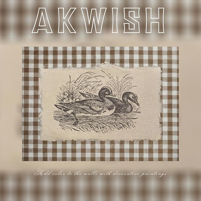 Vintage Duck Framed Wall Art – Retro Farmhouse Brown Gingham Duck Poster, Rustic Cottagecore Decor Canvas Print, Vintage Wall Decor for Living Room Bedroom Office Nursery 12x16 inch