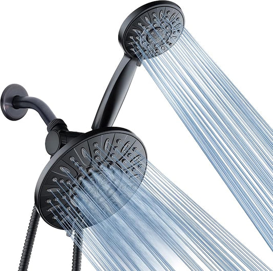 AquaDance 7" Premium High Pressure 3-way Rain & Handheld Shower Head Combo | Enjoy Dual 6-Setting Luxury Shower Heads Separately or Together for the Best of Both Worlds! Stainless Steel Hose - Black