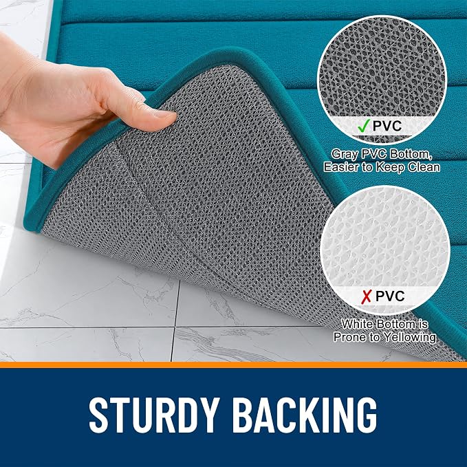 OLANLY Memory Foam Bath Mat 24x16, Super Soft and Absorbent Bathroom Rugs | Peacock Blue, Quick Dry Bath Rug, Machine Washable Shower Floor Mats, Bathmat Carpet for Bathroom Floor, Tub and Shower