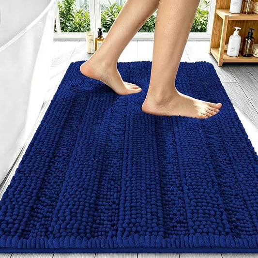 Smiry Thick Chenille Bathroom Runner Rugs 59x20, Absorbent Bath Mat, Navy | Quick‑Dry & Machine Washable, Non‑Slip Bath Carpet, Soft Striped Bath Rugs for Tub & Shower, Modern Home Decor Accessories