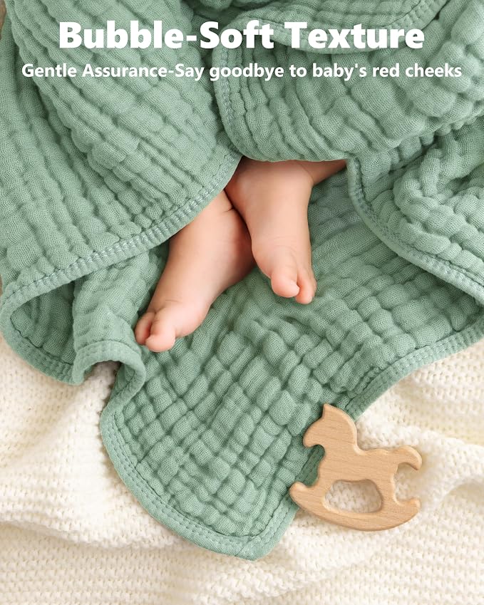Baby Bath Towels, 100% Muslin Cotton Hooded Baby Towels for Newborn, 2 Pack Baby Towels with Hood for Infant Toddler and Kids, Large 32x32Inch Unisex Bath Essentials, Soft and Absorbent