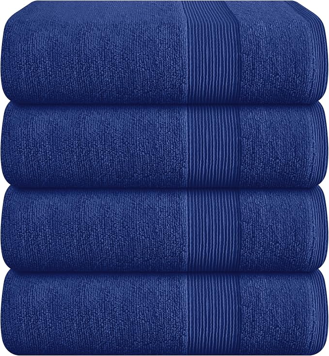 4 Pack Bath Towel Set 27x54, 100% Ring Spun Cotton, Ultra Soft Highly Absorbent Machine Washable Hotel Spa Quality Bath Towels for Bathroom, 4 Bath Towels - Navy Blue