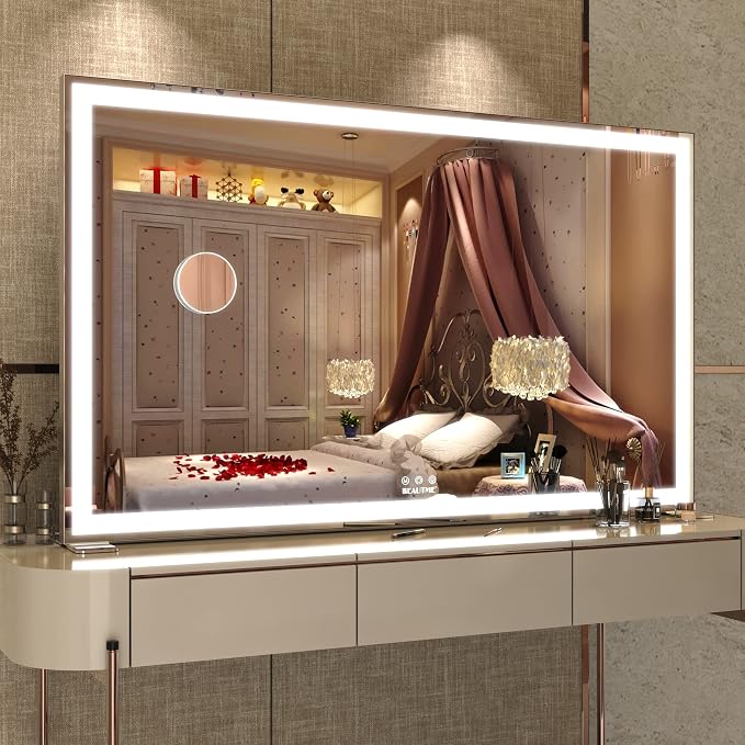Large 40x24 inch,Mirror with Lights for Dressing Room, Extra Long Vanity Mirror for Bedroom,Wall 10X Cosmetic Mirrors,Silver