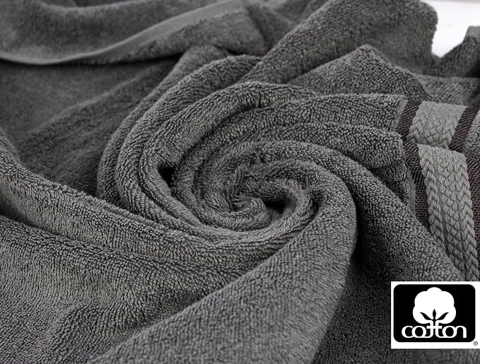 COTTON CRAFT Ultra Soft Hand Towels - 6 Pack 100% Ringspun Cotton Towel Set | Large 16x28 Charcoal Hand Towels with a Luxurious Rayon Border - Plush Absorbent 580 GSM Easy Care - Ideal for Everyday use