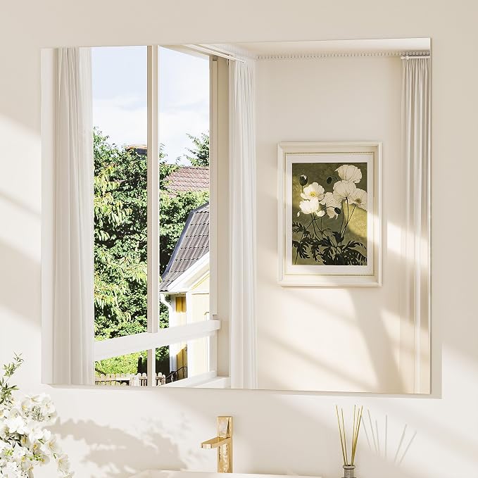 42x36 Frameless Bathroom Mirror, Vanity Bathroom Mirror for Wall Shatterproof Modern Rectangle Mirrors for Bedroom, Living Room, Entryway, Home Gym, Entryway