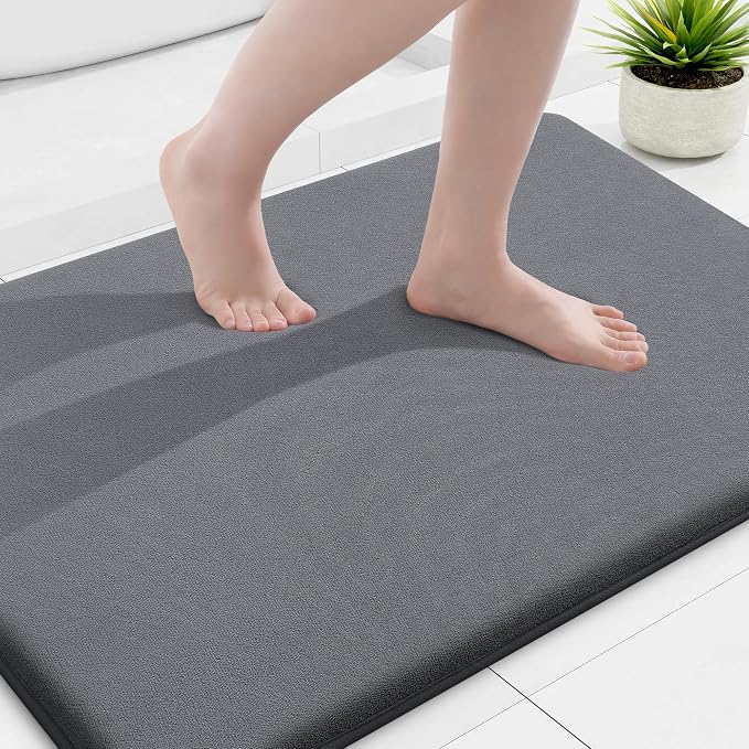 Smiry Memory Foam Bath Mat 36x24, Extra Soft and Absorbent Bathroom Rugs | Dark Grey, Quick Dry Machine Washable Non-Slip Bath Mat for Bathroom Floor, Shower and Tub