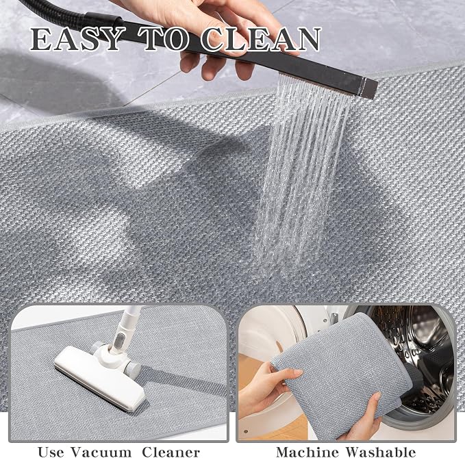Bathroom Rugs Mat 24x17, Ultra Thin Non Slip Bath Mat Small Quick Dry Absorbent Bath Mat for Bathroom Floor, (Light Grey, 24"x17")
