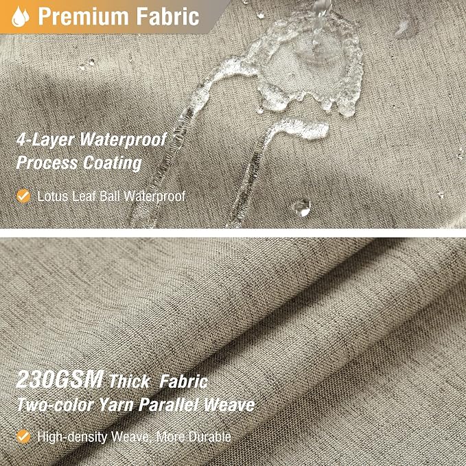 Extra Long Linen Textured Waterproof Shower Curtain, 72x96, Khaki/Tan | Heavy Duty Polyester Cloth, 12 Plastic Hooks, Elegant Drape, Modern Hotel Style, Bathroom Decor, Machine Washable, Quick-dry