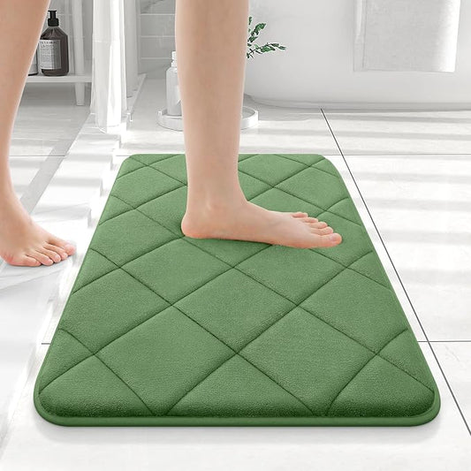 OLANLY Memory Foam Bath Mat 24x16, Ultra Soft and Absorbent Bathroom Rugs | Olive Green, Quick Dry, Machine Washable Shower Bath Rugs, Comfortable Bath Carpet for Bathroom Floor, Tub and Shower