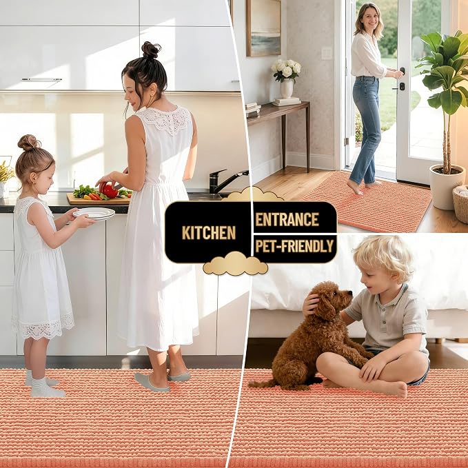 OLANLY Thick Chenille Bathroom Rugs 30x20, Soft Absorbent Bath Mat, Peach | Bath Rugs, Rubber Backing, Machine Wash Dry, Bath Mats for Bathroom Floor, Tub and Shower, Home Decor Accessories