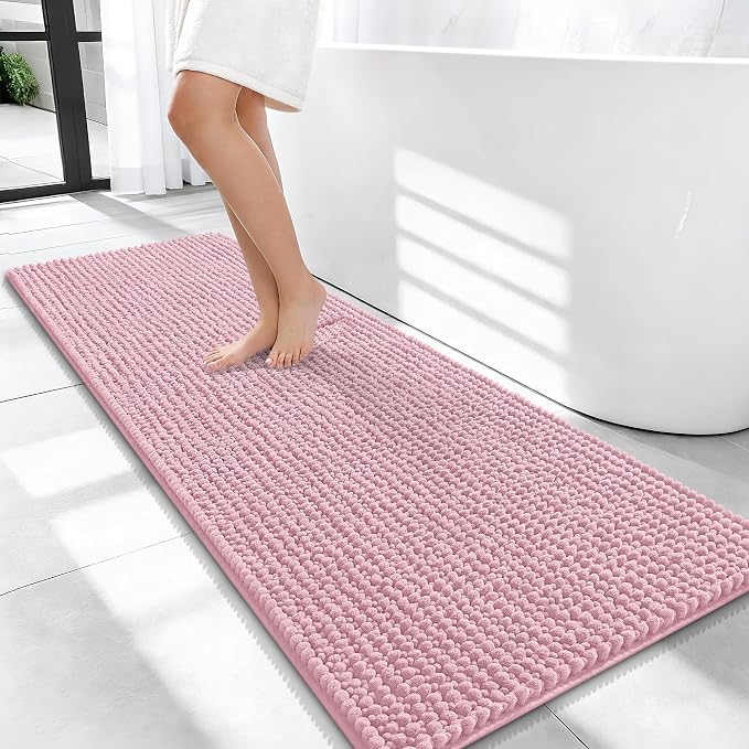 OLANLY Thick Chenille Bathroom Runner Rugs Mats 47x20, Dusty Rose | Soft Absorbent Bath Rugs, Rubber Backing, Machine Wash Dry, Bath Mats for Bathroom, Tub and Shower, Home Decor Accessories