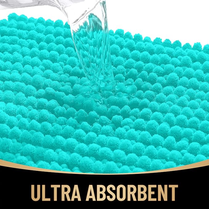 OLANLY Thick Chenille Small Bathroom Rugs 24x16, Absorbent Bath Mat, Teal | Soft Bath Rugs, Rubber Backing, Machine Wash Dry, Bath Mats for Bathroom, Tub and Shower, Home Decor Accessories