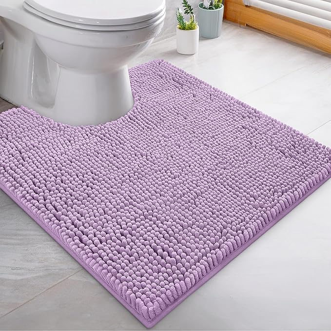 LuxUrux Bath Mat-Extra-Soft Plush Bath Shower Bathroom Rug,1'' Chenille Microfiber Material, Super Absorbent Shaggy Bath Rug. Machine Wash & Dry (20 x 20 inch, Lavender)