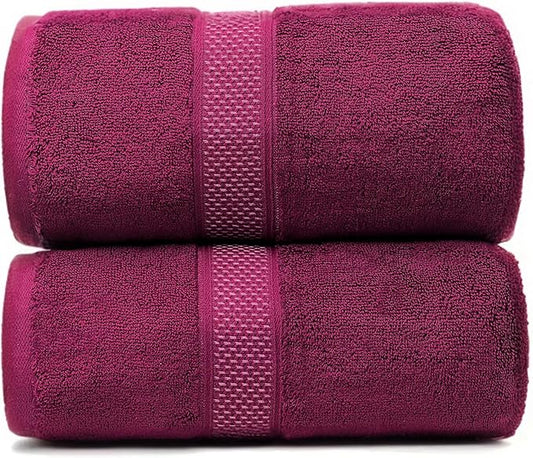 Fluffy Cotton Bath Towels Set650GSM,2-Piece Set, Thickened and Enlarged(31.5x63 inches),Super Absorbent,Soft,Suitable for Hotel, Bathroom, Swimming Pool, SPA,Gift(Dark Red)