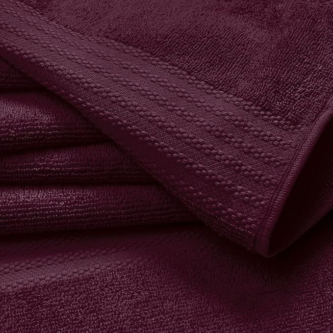 GLAMBURG Ultra Soft 24-Piece Towel Set - 100% Pure Ringspun Cotton, Contains 8 Oversized Bath Towels 27x54, 8 Hand Towels 16x28, 8 Wash Cloths 13x13 - Ideal for Everyday use, Hotel & Spa - Burgundy