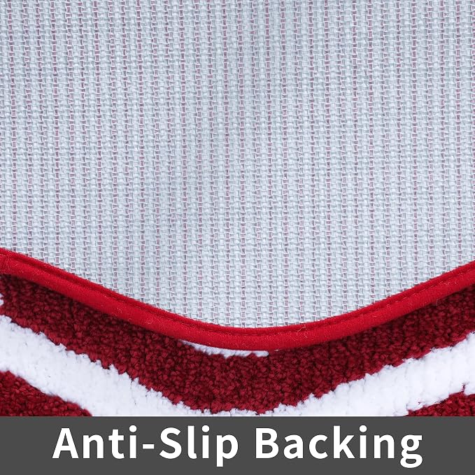 COSY HOMEER Non-Slip Bath Mat Extra Thick Absorbent Plush Washable | 17"x27" White/Red Non-Slip Extra Thick Plush Absorbent Machine Washable Bath Mat Bathroom Rug Floor Tub Shower
