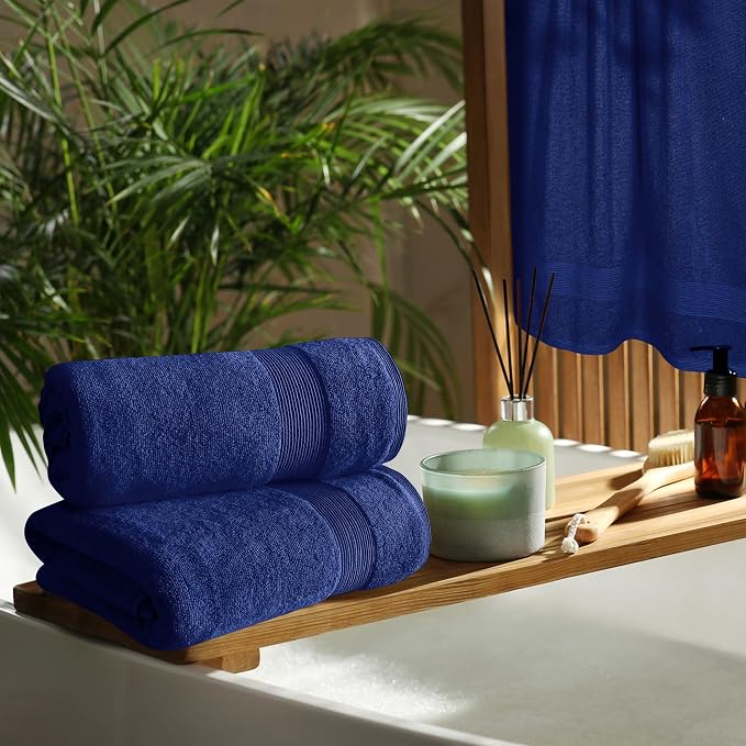 4 Pack Bath Towel Set 27x54, 100% Ring Spun Cotton, Ultra Soft Highly Absorbent Machine Washable Hotel Spa Quality Bath Towels for Bathroom, 4 Bath Towels - Navy Blue