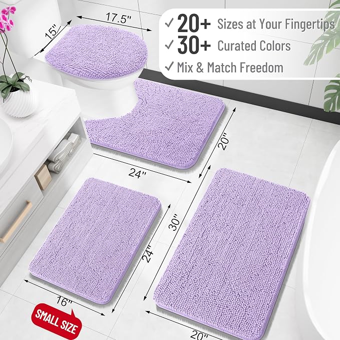 OLANLY Bathroom Rugs 34x21, Extra Soft Absorbent Chenille Bath Rugs | Lavender, Quick-Drying Rubber Backing, Machine Washable Bath Mat for Bathroom Floor, Tub and Shower, Home Decor Accessories