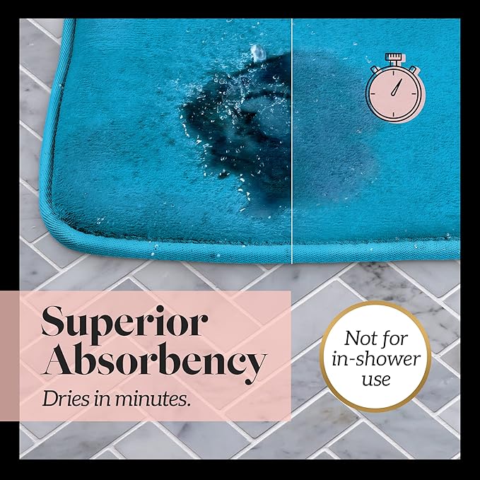Memory Foam Bath Mat Non Slip Absorbent Super Cozy Velvet Bathroom Rug Carpet (22 inches X 42 inches, Caribbean Sea)