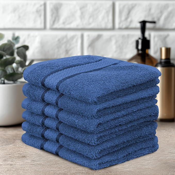 COTTON CRAFT Ultra Soft Washcloths - 12 Pack 100% Ringspun Cotton Facecloth | Large 12x12 inch Blue Wash Cloths - Plush 580 GSM Absorbent Quick Dry Everyday Luxurious Wash Towels for Baby Spa Gym Travel