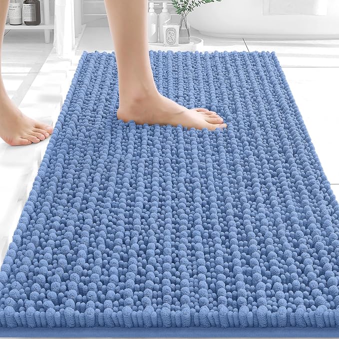 OLANLY Bathroom Rugs 30x20, Thick Soft Absorbent Chenille Bath Rugs | Cornflower Blue, Shaggy Bath Mat with Quick-Drying Rubber Backing, Washable for Floor, Tub and Shower, Home Decor Accessories