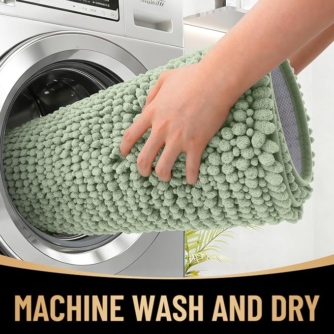 OLANLY Thick Chenille Bathroom Runner Rugs Mats 59x24, Sage Green | Soft Absorbent Bath Rugs, Rubber Backing, Machine Wash Dry, Bath Mats for Bathroom, Tub and Shower, Home Decor Accessories