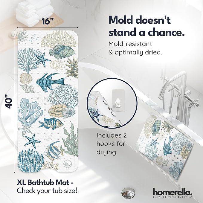homerella Bathtub Mat Non Slip Kids 40x16 Baby Bath Mat Non Slip Anti Mold | 100% BPA Free, Non Toxic, Mildew Resistant, Machine Washable, Extra Long Kids Bath Mat for Tub Non Slip, Toddler Bath Mat