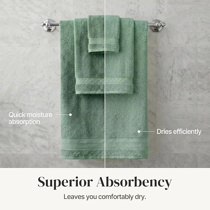 Modern Threads - Spun Loft 6-Piece 100% Combed Cotton Towel Set - Bath Towels, Hand Towels, & Washcloths - Super Absorbent & Quick Dry - 600 GSM - Soft & Plush, Eucalyptus