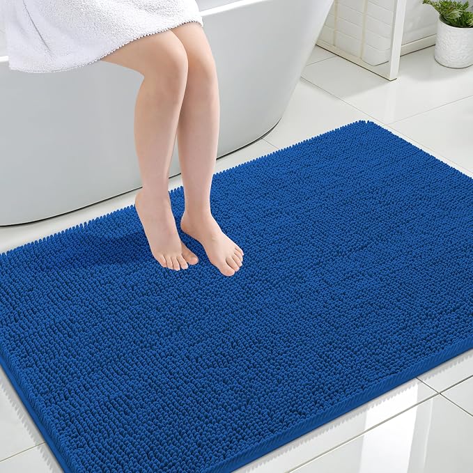 OLANLY Large Bathroom Rugs 47x32, Extra Soft Absorbent Chenille Bath Rugs | Deep Navy Blue, Quick-Drying Rubber Backing, Washable Bath Mat for Bathroom Floor, Tub and Shower, Home Decor Accessories