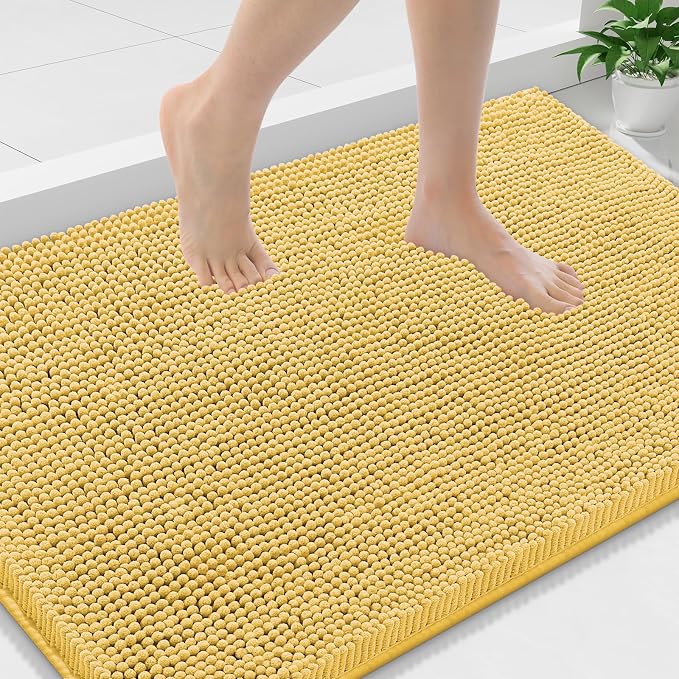 Smiry Bathroom Rugs 36X24, Luxury Chenille Extra Soft Absorbent Bath Mat | Yellow, Machine Washable Non-Slip Plush Bath Mats for Bathroom, Tub, Shower, and Floor, Home Decor