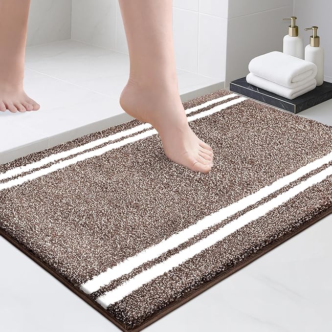 PURRUGS Bathroom Rug, Bath Mat, 20" x 30", Brown | Machine Washable, Non-Slip, Waterproof TPR Backing, Super Absorbent, Quick Dry, Bath Rug for Shower, Bathtub, and Sink