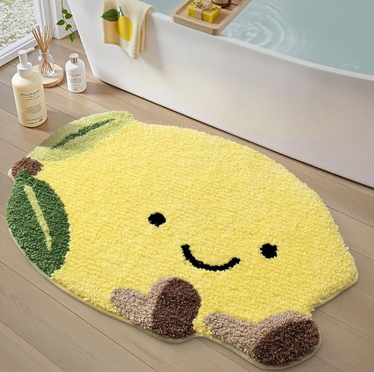 LUMI Cute Bathroom Rug, Absorbent Non Slip Bath Mat, 24"x34.5", Lemmy | Soft Plush Microfiber Yellow Rug, Quick Dry, Washable Fruit Bathmats for Shower Floor, Sink Bathtub, Bedroom, Kids Room